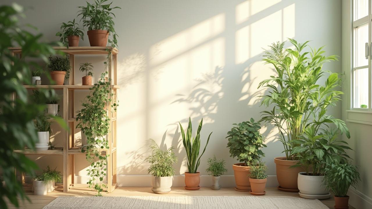 Salle ensoleillée remplie de plantes vertes dans des pots en terre cuite