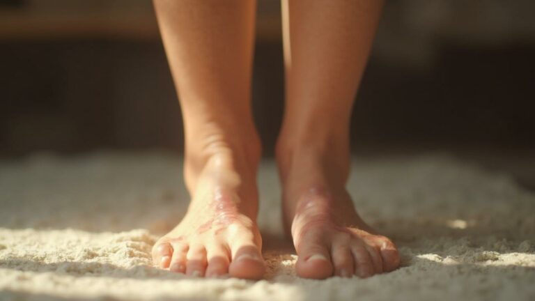 Gros plan sur les pieds nus d'une personne marchant sur le sable