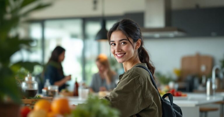 Étudiants engagés dans une association de nutrition discutant autour d'aliments sains