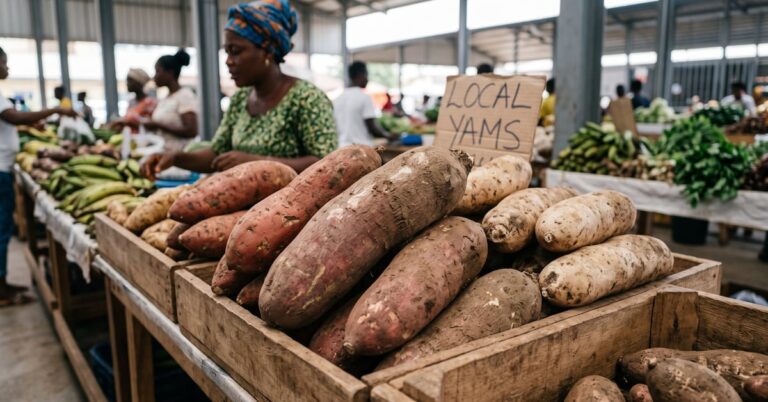 Ignames fraîches entières et coupées sur fond neutre, riches en nutriments essentiels