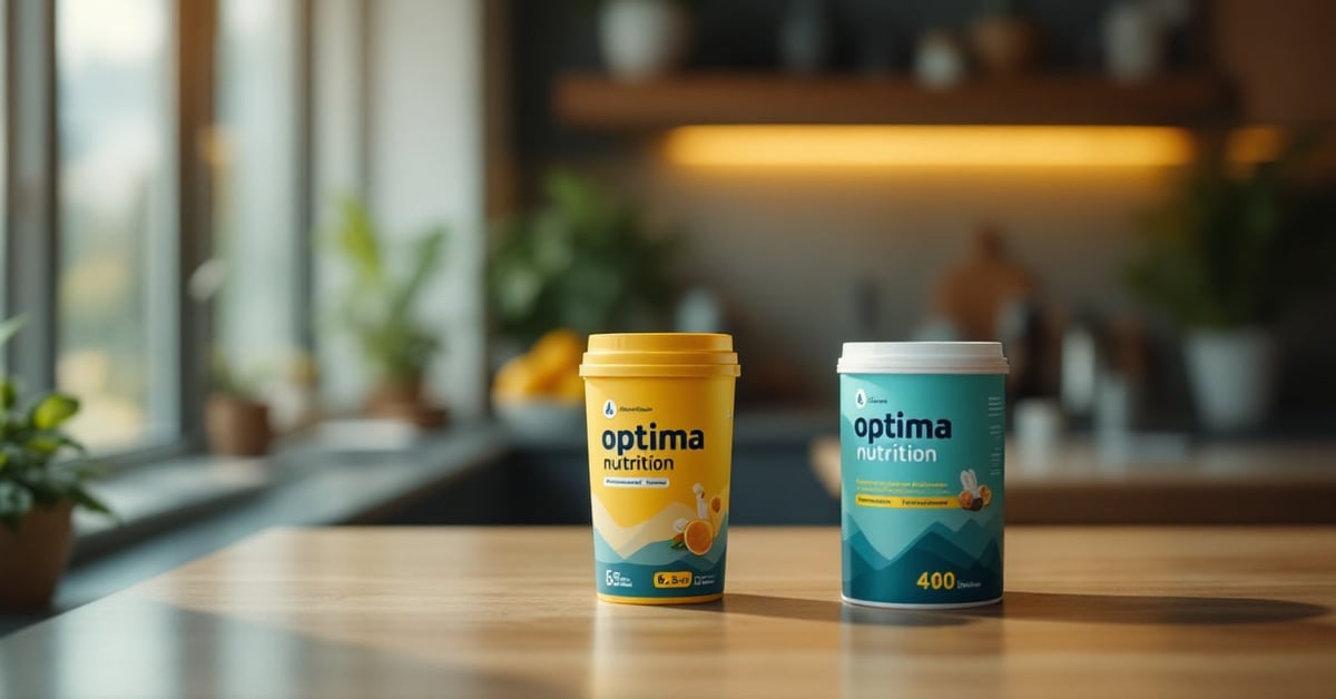 Compléments alimentaires Optima Nutrition présentés dans un cadre moderne et épuré