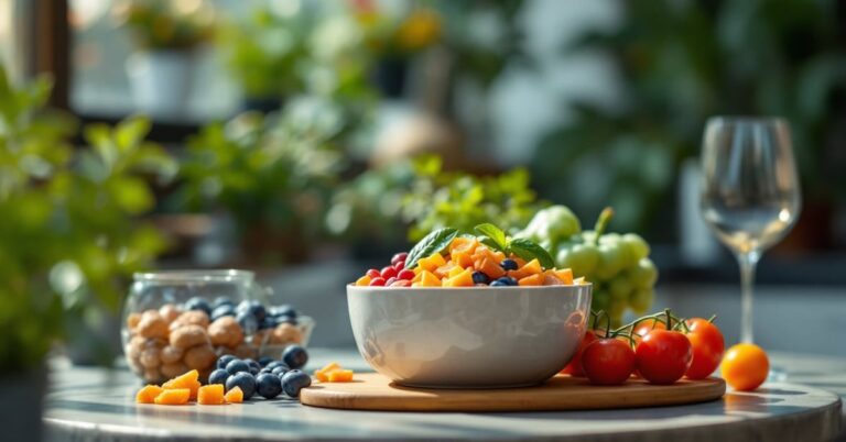 Alimentation saine : repas équilibré avec légumes frais, grains entiers et protéines naturelles